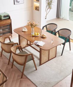Waldron Rattan Dining Table Set, Solid Wood & Rattan