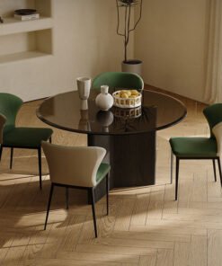 Tricia Dining Table, Black Glass Top