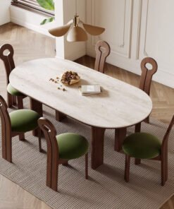 Stephanie Dining Table Set, Dark Oak & Cream