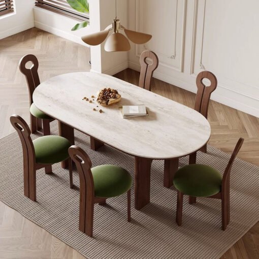 Stephanie Dining Table Set, Dark Oak & Cream