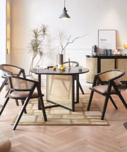 Hannah Round Dining Table, Black, Rattan
