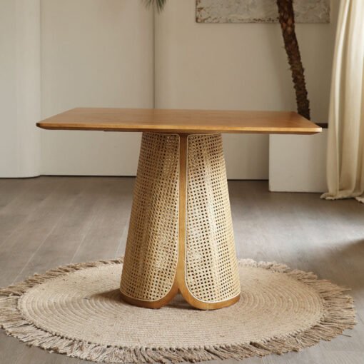 Skylar Rattan Dining Table, Rattan & Solid Wood - Image 4