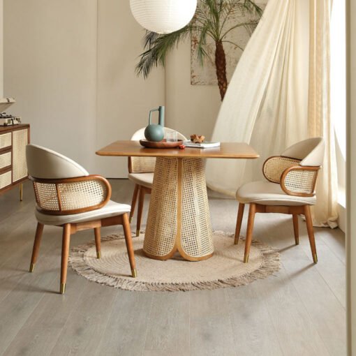 Skylar Rattan Dining Table, Rattan & Solid Wood - Image 2