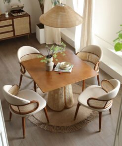 Skylar Rattan Dining Table, Rattan & Solid Wood