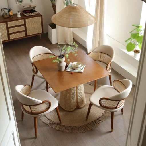 Skylar Rattan Dining Table, Rattan & Solid Wood
