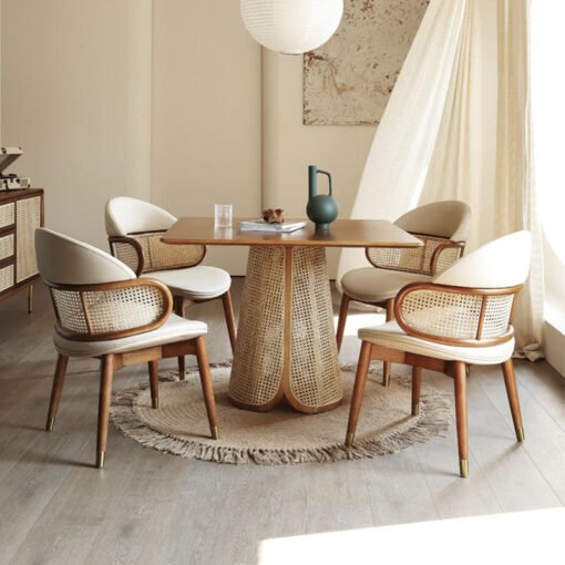 Skylar Rattan Dining Table, Rattan & Solid Wood - Image 3