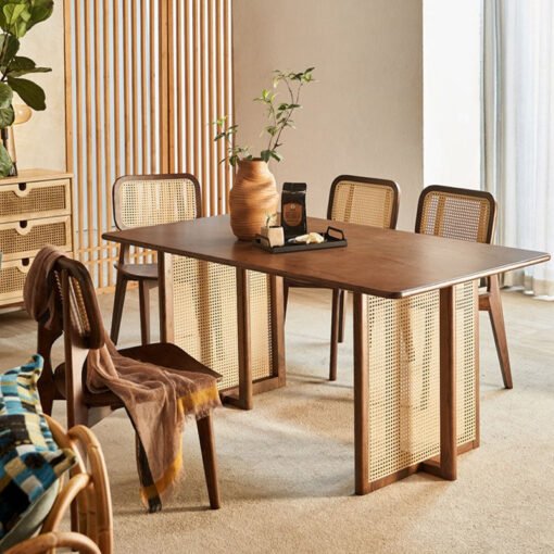 Isla Dining Table, Rattan & Solid Wood