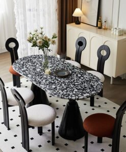 Gordon Dining Table, Black & Marble
