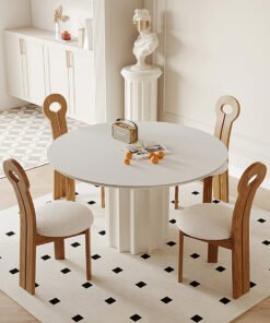 Heman Round Dining Table, White & Cream