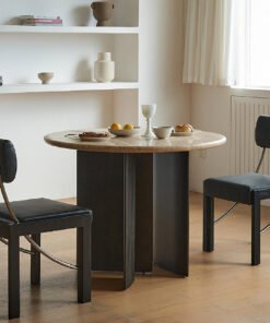 Boulanger Round Dining Table, Solid Wood & Travertine