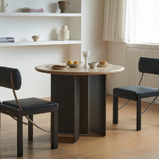 Boulanger Round Dining Table, Solid Wood & Travertine