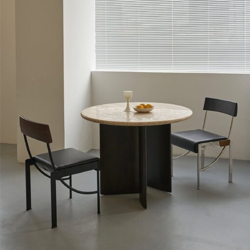 Boulanger Round Dining Table, Solid Wood & Travertine - Image 3