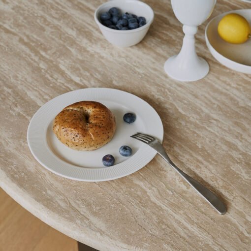 Boulanger Round Dining Table, Solid Wood & Travertine - Image 2